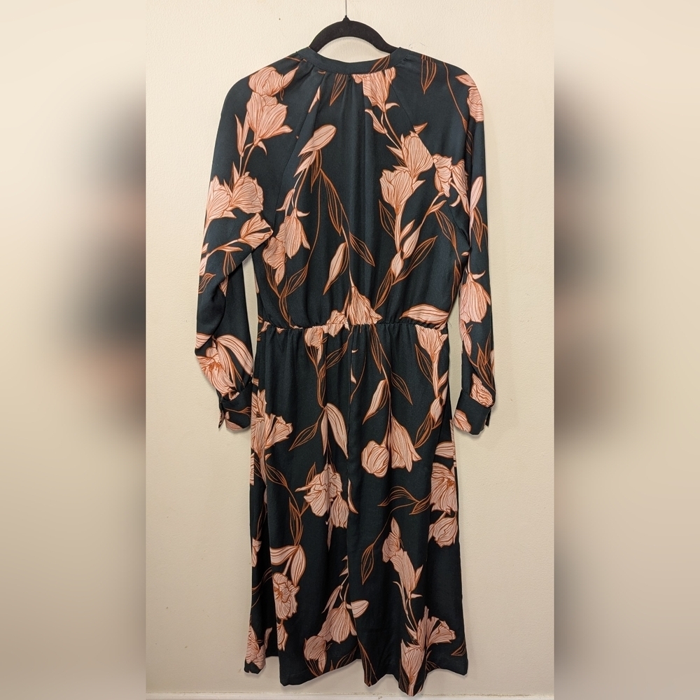 A New Day Floral Midi Dress Blue White Orange Long-Sleeve Women's Size M - Picture 5 of 5